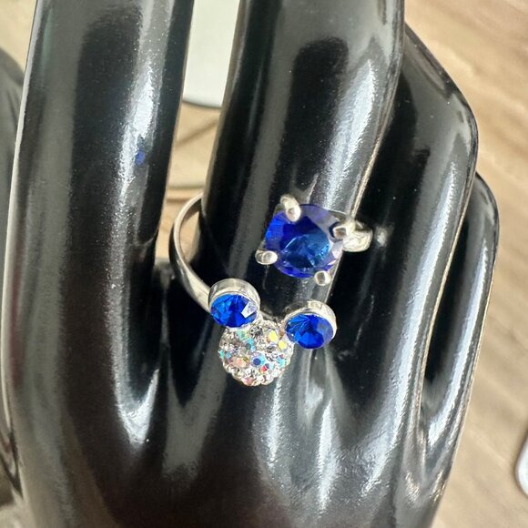 Silver 925 Ring Blue Mickey Mouse Adjustable Zircons Disney Cartoons - Picture 2 of 10